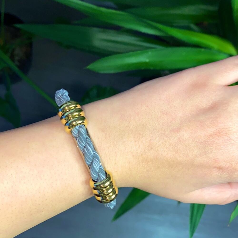 *6/$$35* Gold Gray Silver Metal Leather Braided Boho Bracelet
